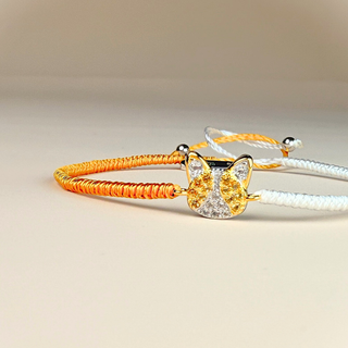 ハンドメイド 茶白猫の編み込みブレスレット