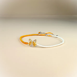 ハンドメイド 茶白猫の編み込みブレスレット