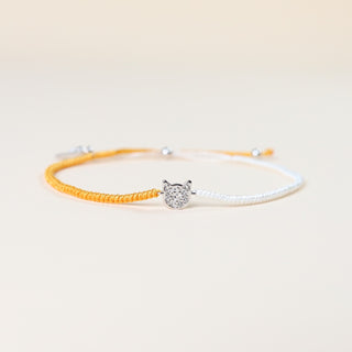 ハンドメイド 猫の編み込みブレスレット - 茶白