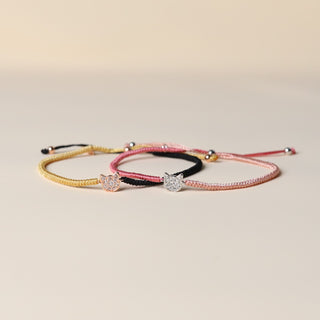 ハンドメイド 猫の編み込みブレスレット - キジトラ