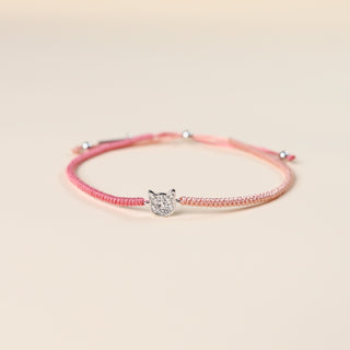 ハンドメイド 猫の編み込みブレスレット - 薔薇