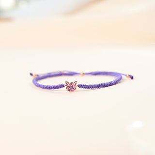 ハンドメイド 猫の編み込みブレスレット - アメジスト