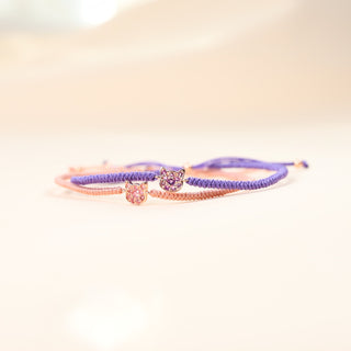 ハンドメイド 猫の編み込みブレスレット - アメジスト